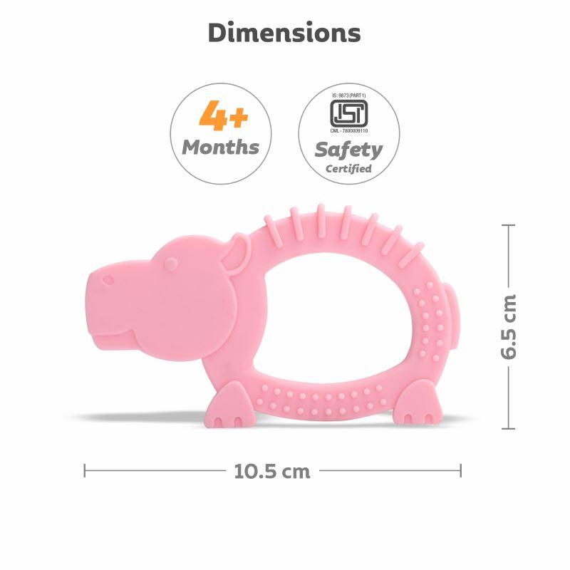 R for Rabbit Tiny Bites Safari – Cute Baby Silicone Teether - Elephant Blue + Hippo Pink