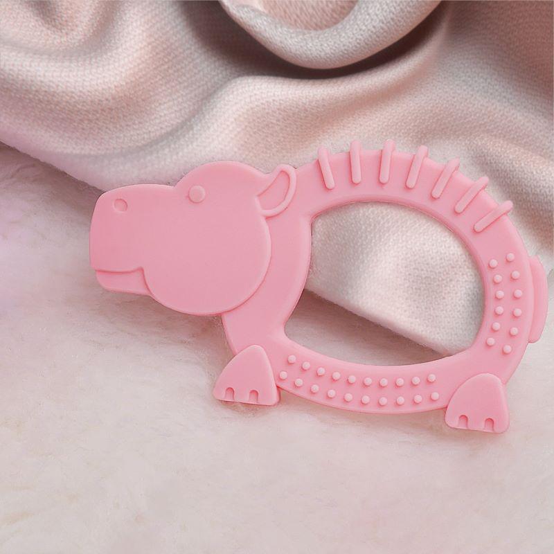 R for Rabbit Tiny Bites Safari – Cute Baby Silicone Teether - Hippo Pink