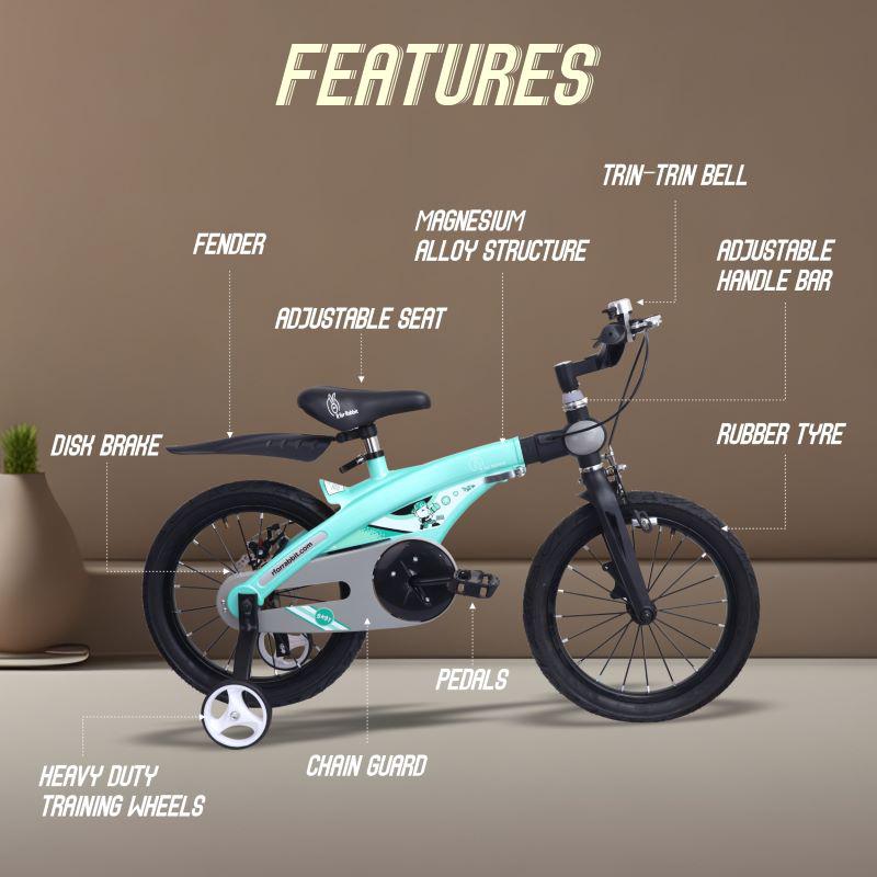 R for Rabbit Tiny Toes Jazz 16T Bicycle - Adjustable Structure, Seat & Handlebar, 90% Installed, Wide Training Rubber Wheels, Rear Disc Brake 4-7 Years