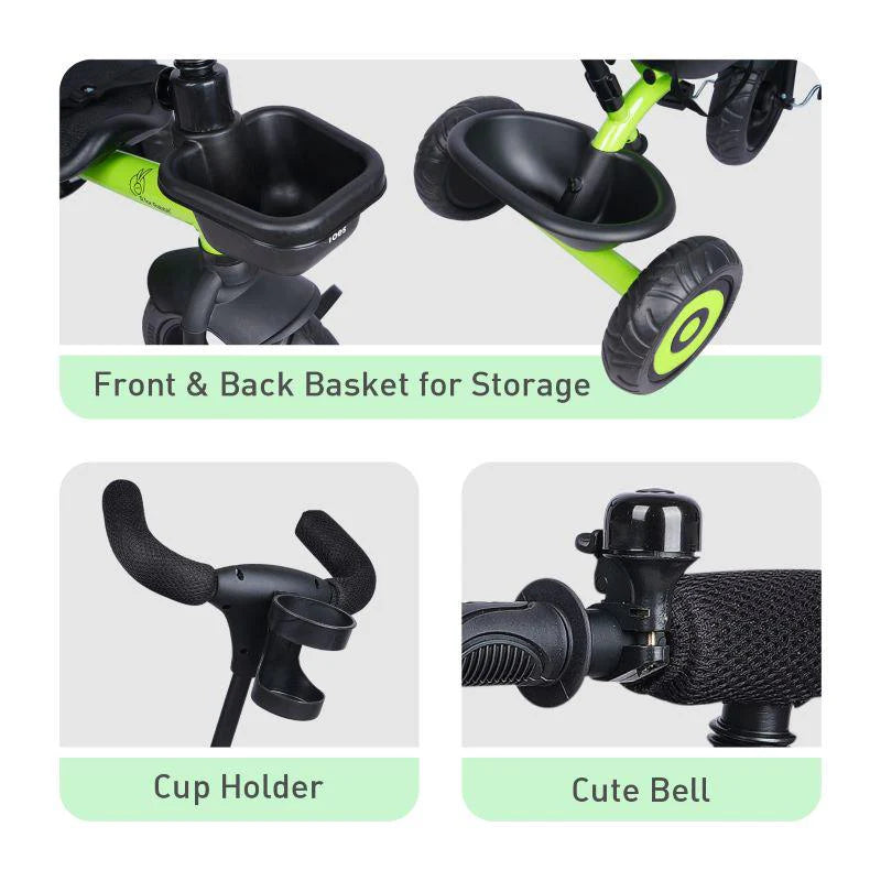 R for Rabbit Tiny Toes T20 Ace Tricycle - 2 in 1, EVA Wheels, Adjustable Parental Control, Cup Holder, EVA Wheels, Front & Rear Basket, 1.5-5y