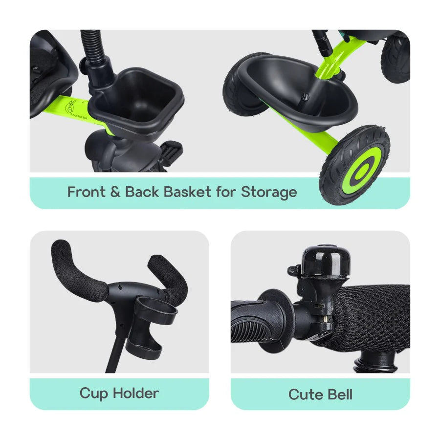 R for Rabbit Tiny Toes T20 Plus Tricycle - 2 in 1, Rubber Wheels, Adjustable Parental Control, Cup Holder