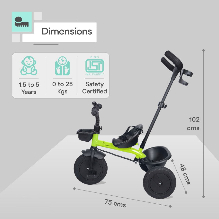 R for Rabbit Tiny Toes T20 Plus Tricycle - 2 in 1, Rubber Wheels, Adjustable Parental Control, Cup Holder