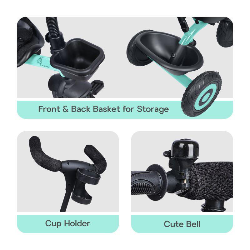R for Rabbit Tiny Toes T20 Plus Tricycle - 2 in 1, Rubber Wheels, Adjustable Parental Control, Cup Holder