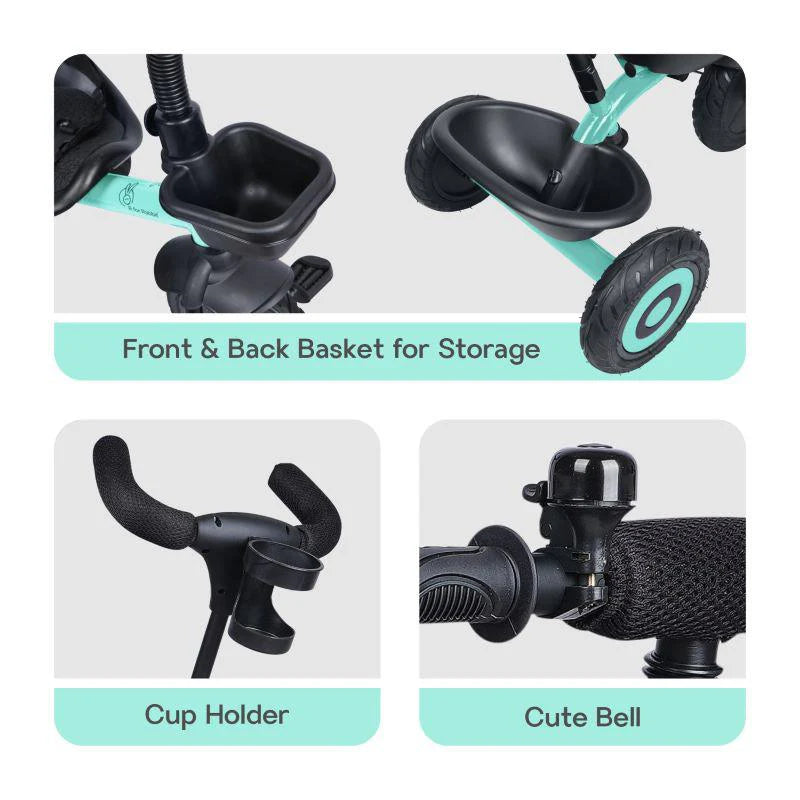 R for Rabbit Tiny Toes T20 Plus Tricycle - 2 in 1, Rubber Wheels, Adjustable Parental Control, Cup Holder