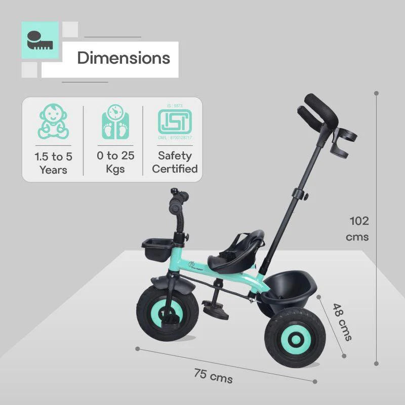 R for Rabbit Tiny Toes T20 Plus Tricycle - 2 in 1, Rubber Wheels, Adjustable Parental Control, Cup Holder