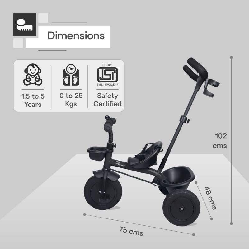 R for Rabbit Tiny Toes T20 Plus Tricycle - 2 in 1, Rubber Wheels, Adjustable Parental Control, Cup Holder