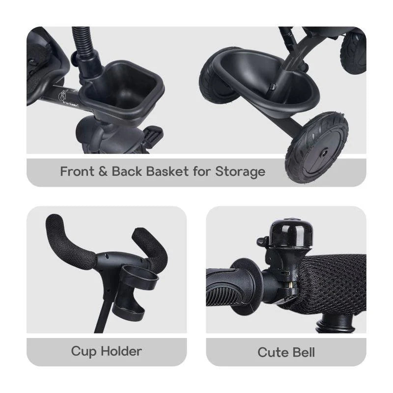 R for Rabbit Tiny Toes T20 Plus Tricycle - 2 in 1, Rubber Wheels, Adjustable Parental Control, Cup Holder