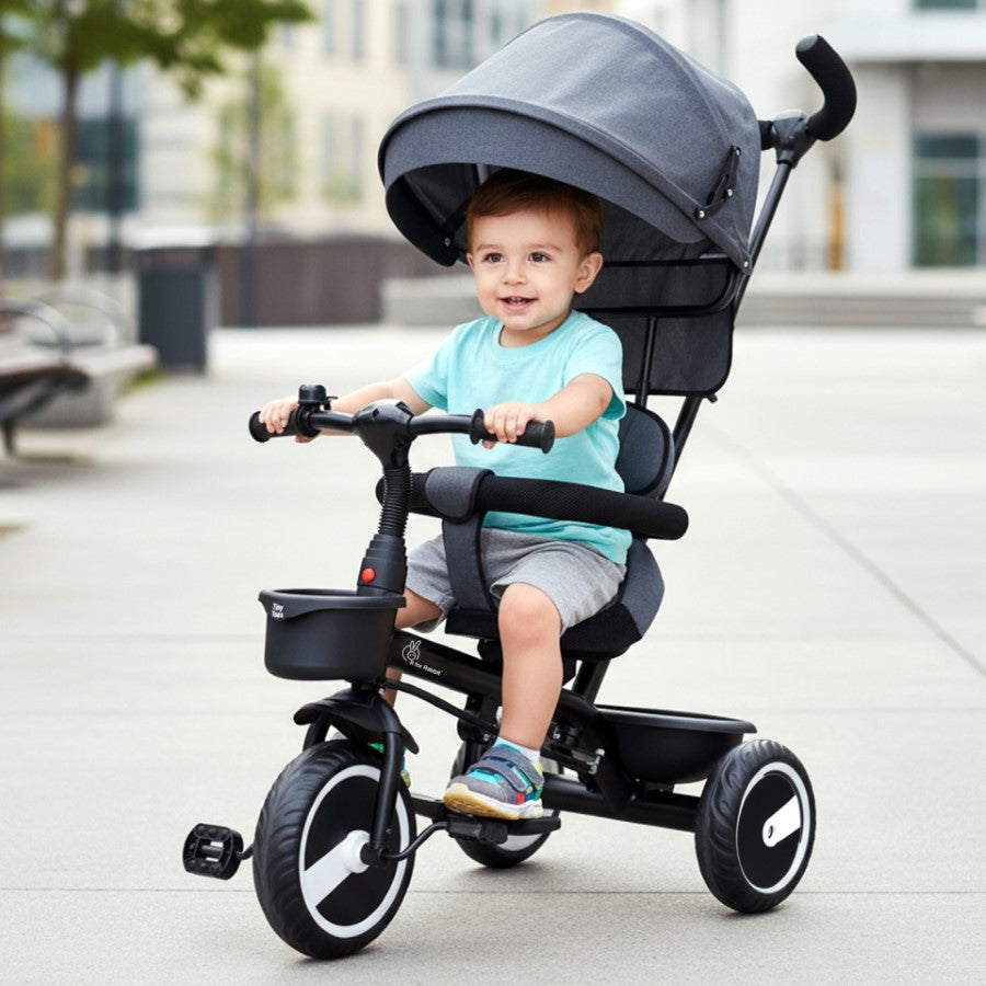 R for Rabbit Tiny Toes T30 Ace Tricycle - 3 in 1, Adjustable Parental Control & Canopy, Front & Rear Basket