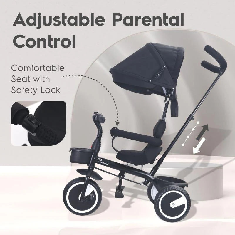 R for Rabbit Tiny Toes T30 Ace Tricycle - 3 in 1, Adjustable Parental Control & Canopy, Front & Rear Basket