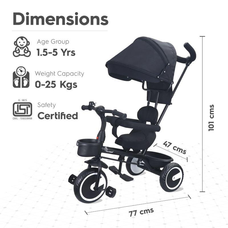 R for Rabbit Tiny Toes T30 Ace Tricycle - 3 in 1, Adjustable Parental Control & Canopy, Front & Rear Basket
