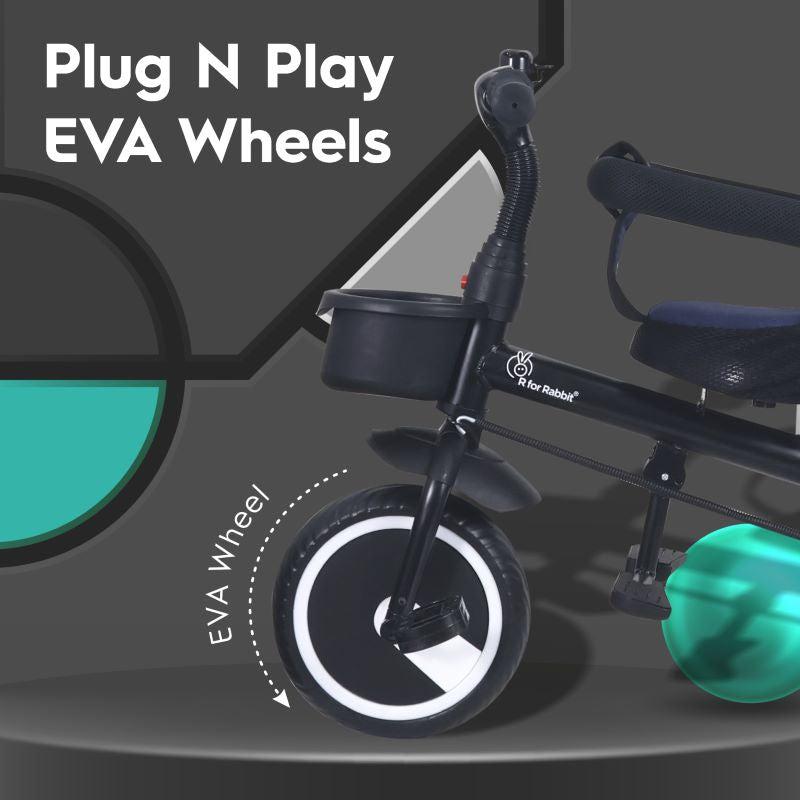 R for Rabbit Tiny Toes T30 Ace Tricycle - 3 in 1, Adjustable Parental Control & Canopy, Front & Rear Basket