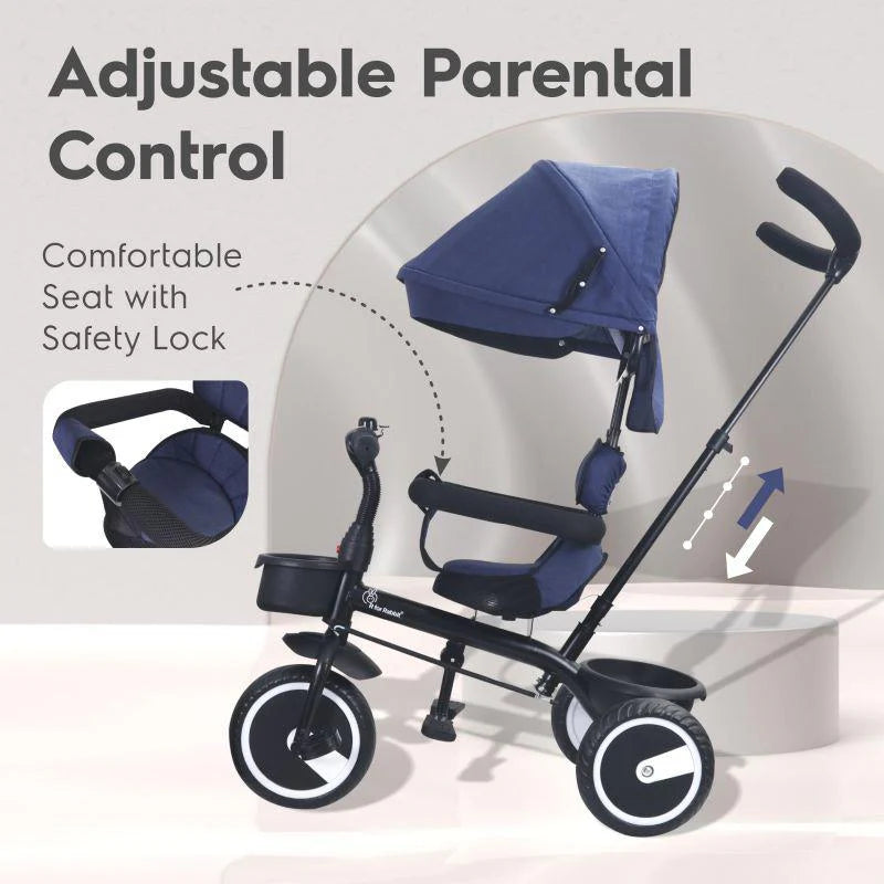 R for Rabbit Tiny Toes T30 Ace Tricycle - 3 in 1, Adjustable Parental Control & Canopy, Front & Rear Basket
