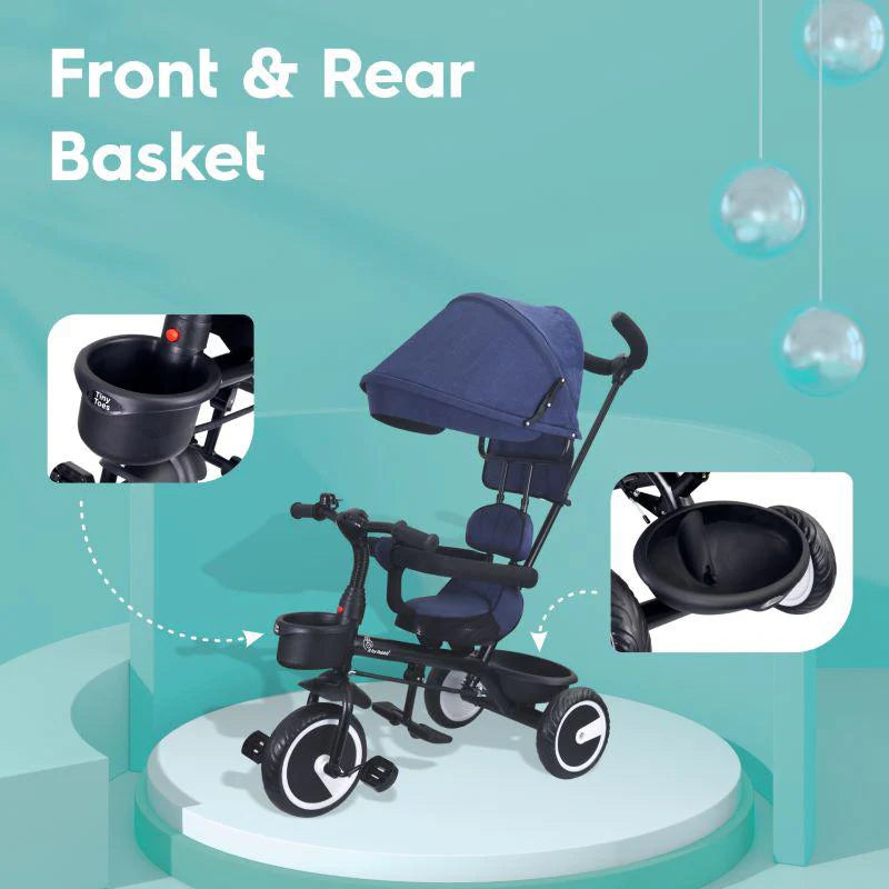 R for Rabbit Tiny Toes T30 Ace Tricycle - 3 in 1, Adjustable Parental Control & Canopy, Front & Rear Basket