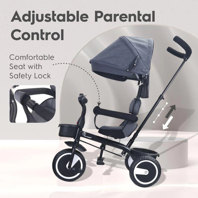 R for Rabbit Tiny Toes T30 Ace Tricycle - 3 in 1, Adjustable Parental Control & Canopy, Front & Rear Basket