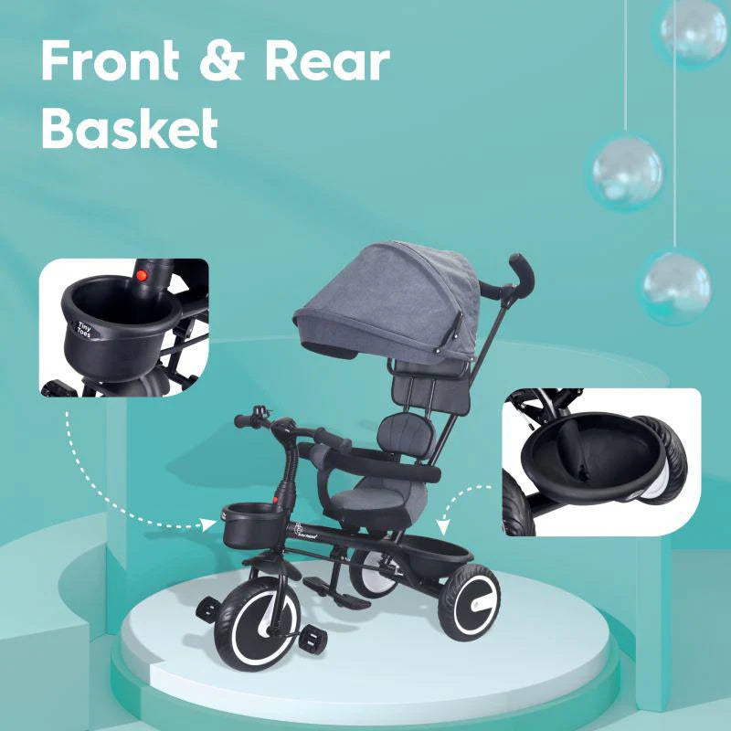 R for Rabbit Tiny Toes T30 Ace Tricycle - 3 in 1, Adjustable Parental Control & Canopy, Front & Rear Basket