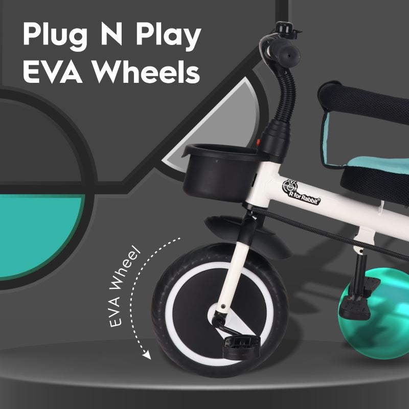 R for Rabbit Tiny Toes T30 Ace Tricycle - 3 in 1, Adjustable Parental Control & Canopy, Front & Rear Basket