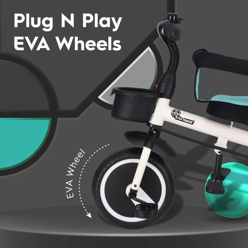 R for Rabbit Tiny Toes T30 Ace Tricycle - 3 in 1, Adjustable Parental Control & Canopy, Front & Rear Basket