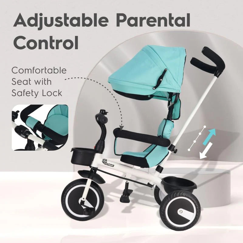R for Rabbit Tiny Toes T30 Ace Tricycle - 3 in 1, Adjustable Parental Control & Canopy, Front & Rear Basket