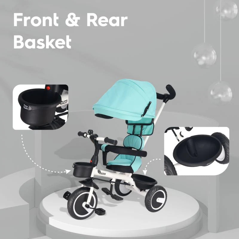 R for Rabbit Tiny Toes T30 Ace Tricycle - 3 in 1, Adjustable Parental Control & Canopy, Front & Rear Basket