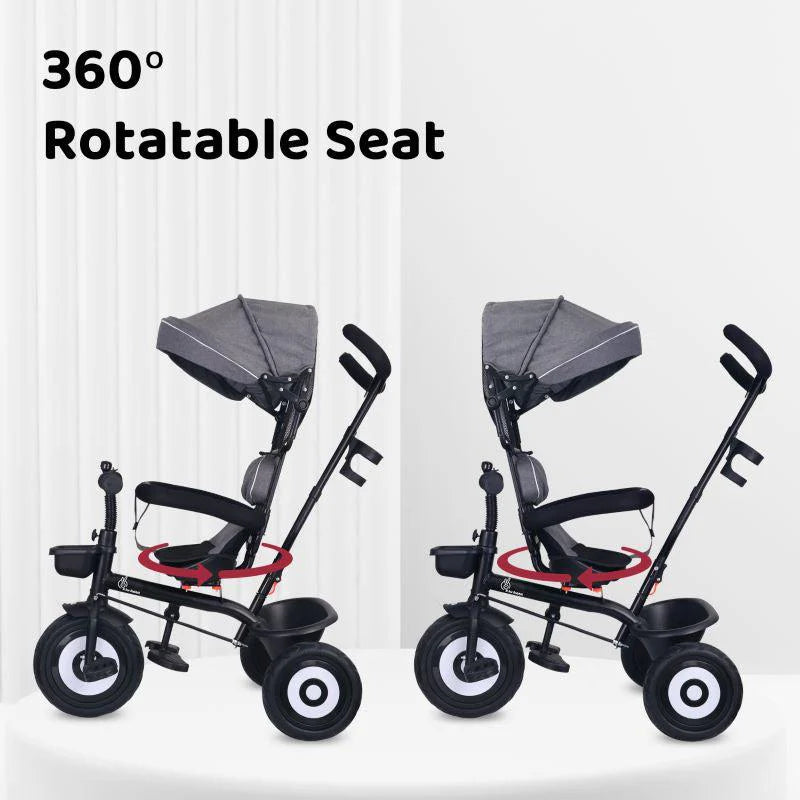 R for Rabbit Tiny Toes T40 Ace Tricycle - EVA Wheels, 360 Rotatable Seat, Adjustable Canopy, Parental Control, Front & Rear Baskets