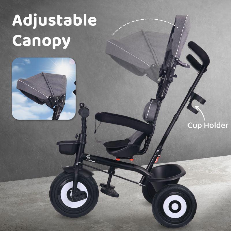 R for Rabbit Tiny Toes T40 Ace Tricycle - EVA Wheels, 360 Rotatable Seat, Adjustable Canopy, Parental Control, Front & Rear Baskets