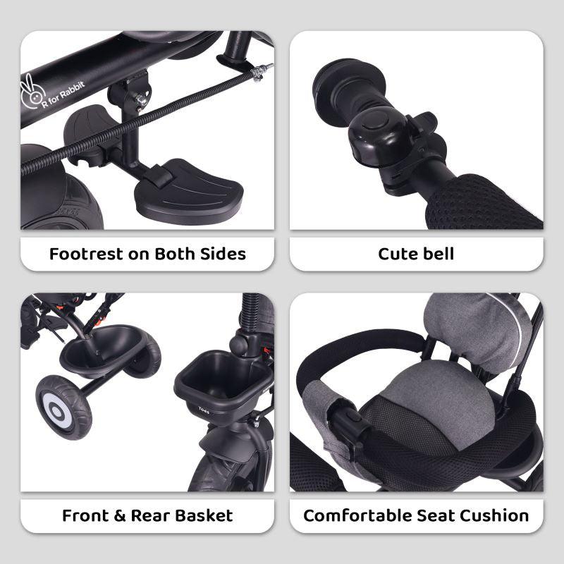 R for Rabbit Tiny Toes T40 Ace Tricycle - EVA Wheels, 360 Rotatable Seat, Adjustable Canopy, Parental Control, Front & Rear Baskets