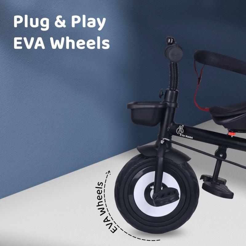 R for Rabbit Tiny Toes T40 Ace Tricycle - EVA Wheels, 360 Rotatable Seat, Adjustable Canopy, Parental Control, Front & Rear Baskets