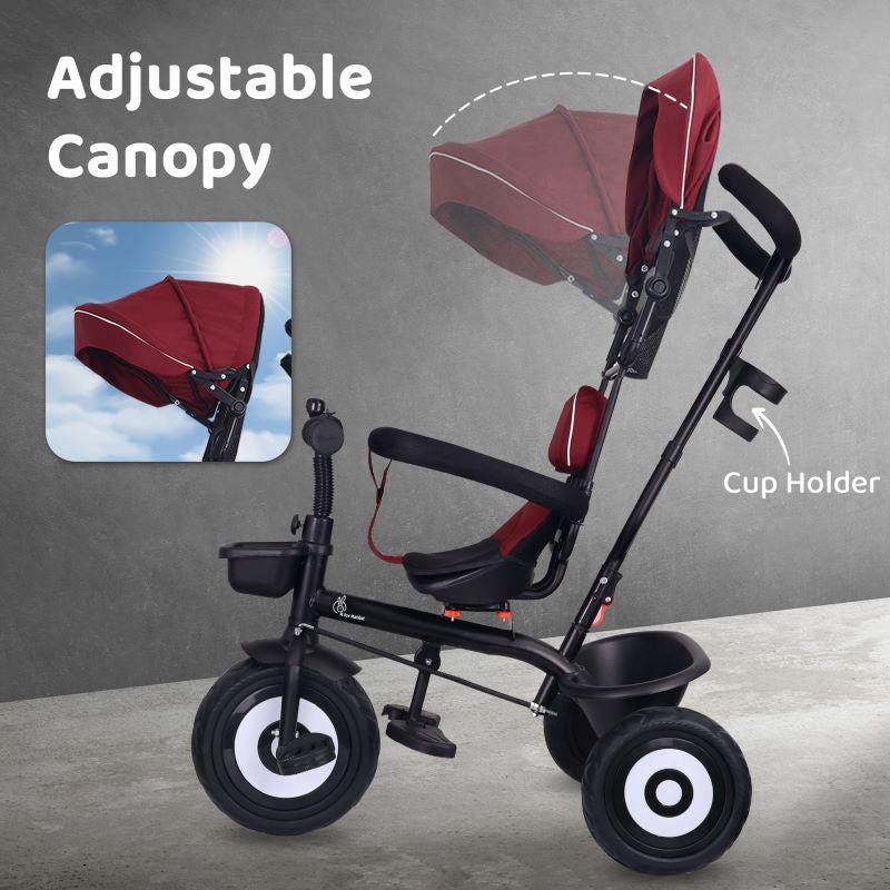 R for Rabbit Tiny Toes T40 Ace Tricycle - EVA Wheels, 360 Rotatable Seat, Adjustable Canopy, Parental Control, Front & Rear Baskets