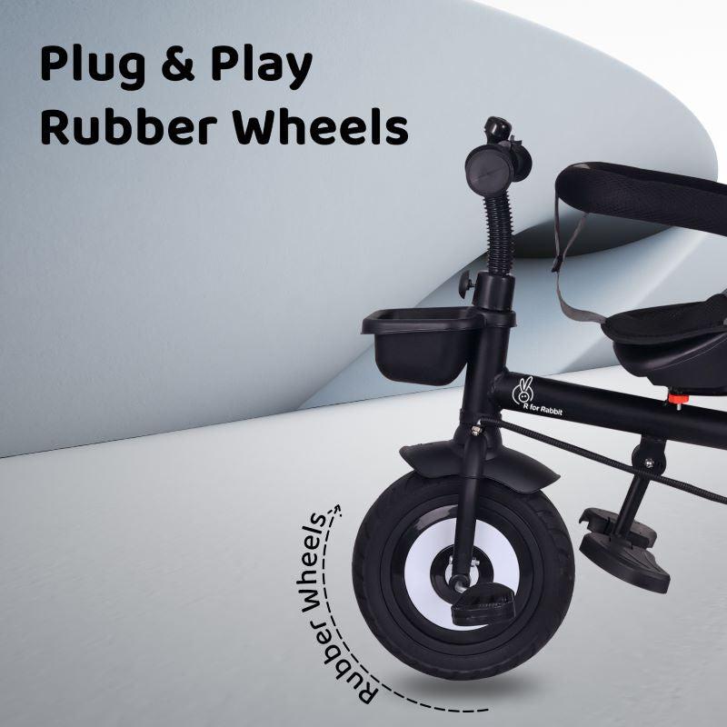 R for Rabbit Tiny Toes T40 Plus Tricycle - Rubber Wheels, 360 Rotatable Seat, Adjustable Canopy, Parental Control, Front & Rear Baskets, 1.5-5 years