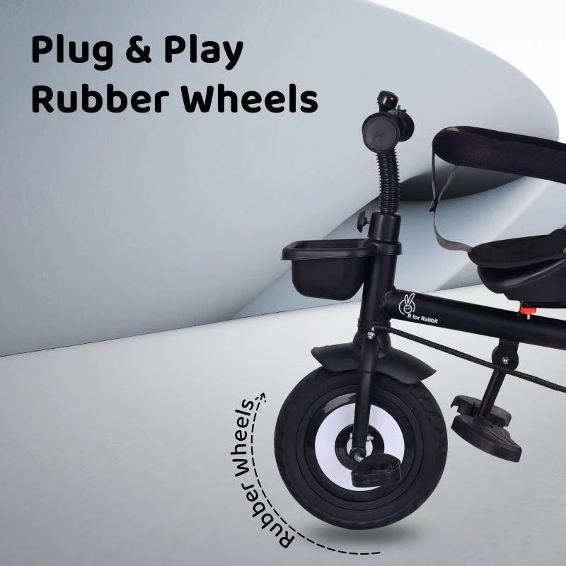R for Rabbit Tiny Toes T40 Plus Tricycle - Rubber Wheels, 360 Rotatable Seat, Adjustable Canopy, Parental Control, Front & Rear Baskets, 1.5-5 years