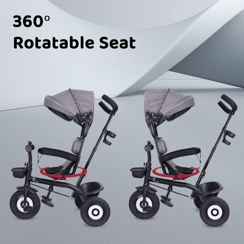 R for Rabbit Tiny Toes T40 Plus Tricycle - Rubber Wheels, 360 Rotatable Seat, Adjustable Canopy, Parental Control, Front & Rear Baskets, 1.5-5 years