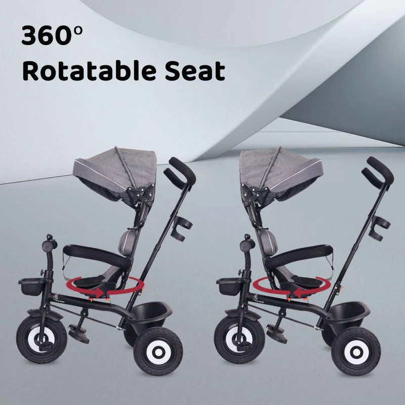 R for Rabbit Tiny Toes T40 Plus Tricycle - Rubber Wheels, 360 Rotatable Seat, Adjustable Canopy, Parental Control, Front & Rear Baskets, 1.5-5 years