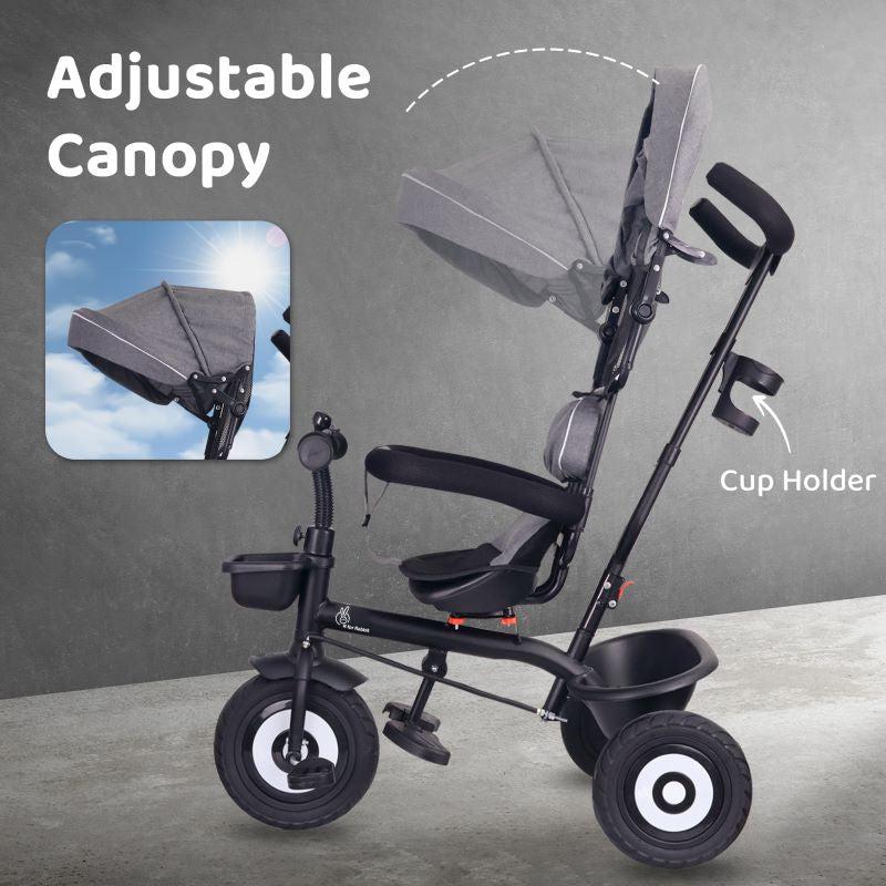 R for Rabbit Tiny Toes T40 Plus Tricycle - Rubber Wheels, 360 Rotatable Seat, Adjustable Canopy, Parental Control, Front & Rear Baskets, 1.5-5 years