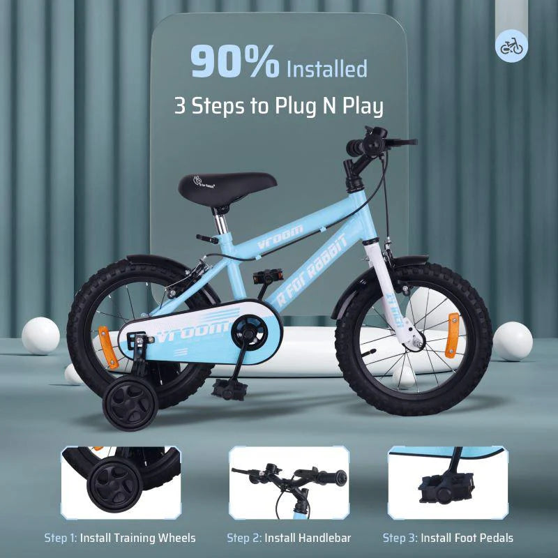 R for Rabbit Vroom Bicycle For Kids 14 Inch With 90% Plug and Play For Ease of Installation