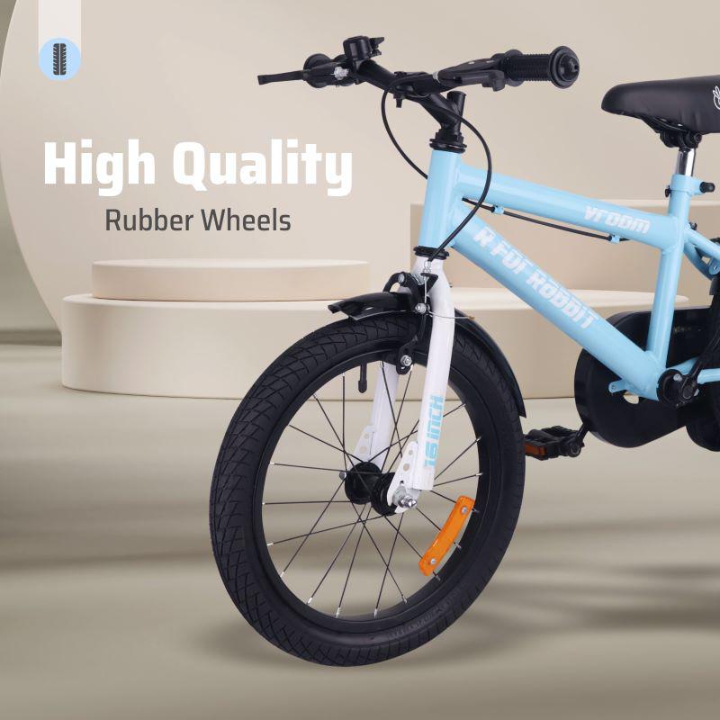 R for Rabbit Vroom Bicycle For Kids 16 Inch With 90% Plug And Play For Ease Of Installation, Wide Training Wheels, Adjustable Seat, 4-7yrs, Upto 40kgs