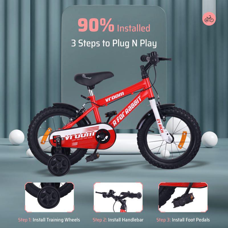 R for Rabbit Vroom Bicycle For Kids 14 Inch With 90% Plug and Play For Ease of Installation
