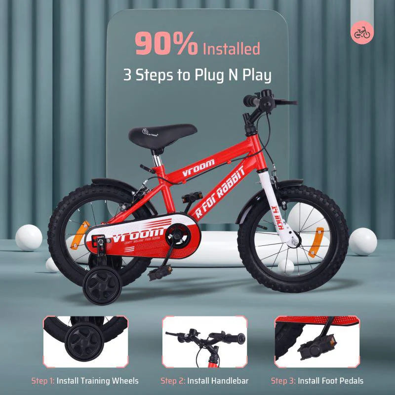 R for Rabbit Vroom Bicycle For Kids 14 Inch With 90% Plug and Play For Ease of Installation