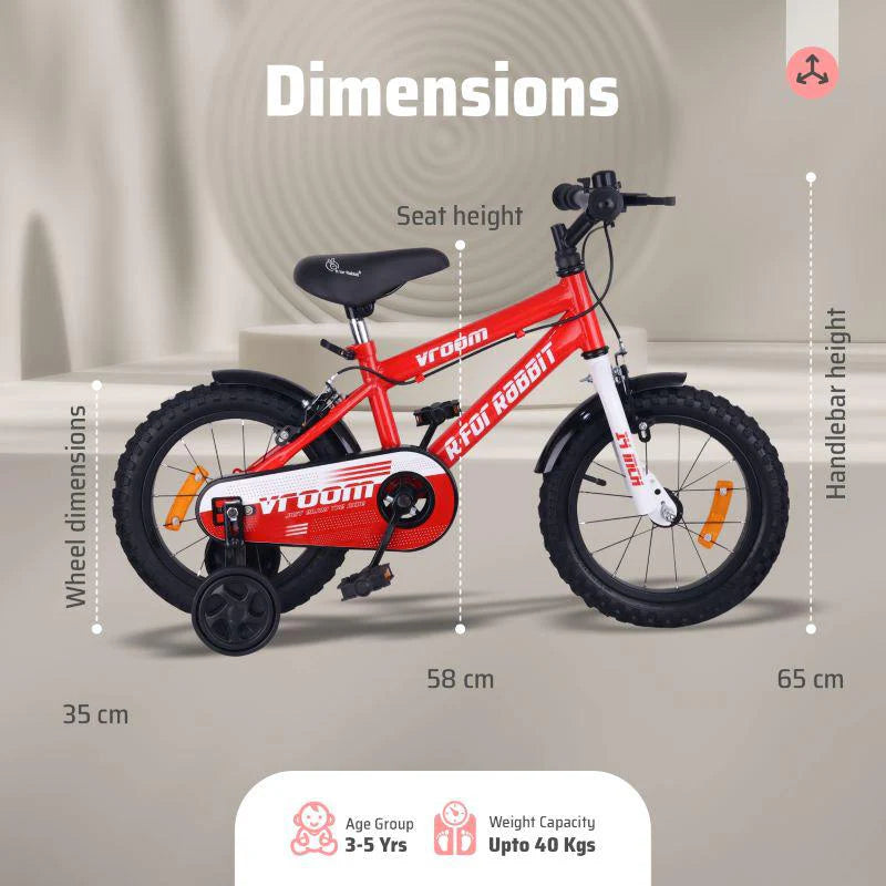 R for Rabbit Vroom Bicycle For Kids 14 Inch With 90% Plug and Play For Ease of Installation