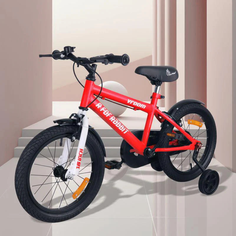R for Rabbit Vroom Bicycle For Kids 16 Inch With 90% Plug And Play For Ease Of Installation, Wide Training Wheels, Adjustable Seat, 4-7yrs, Upto 40kgs