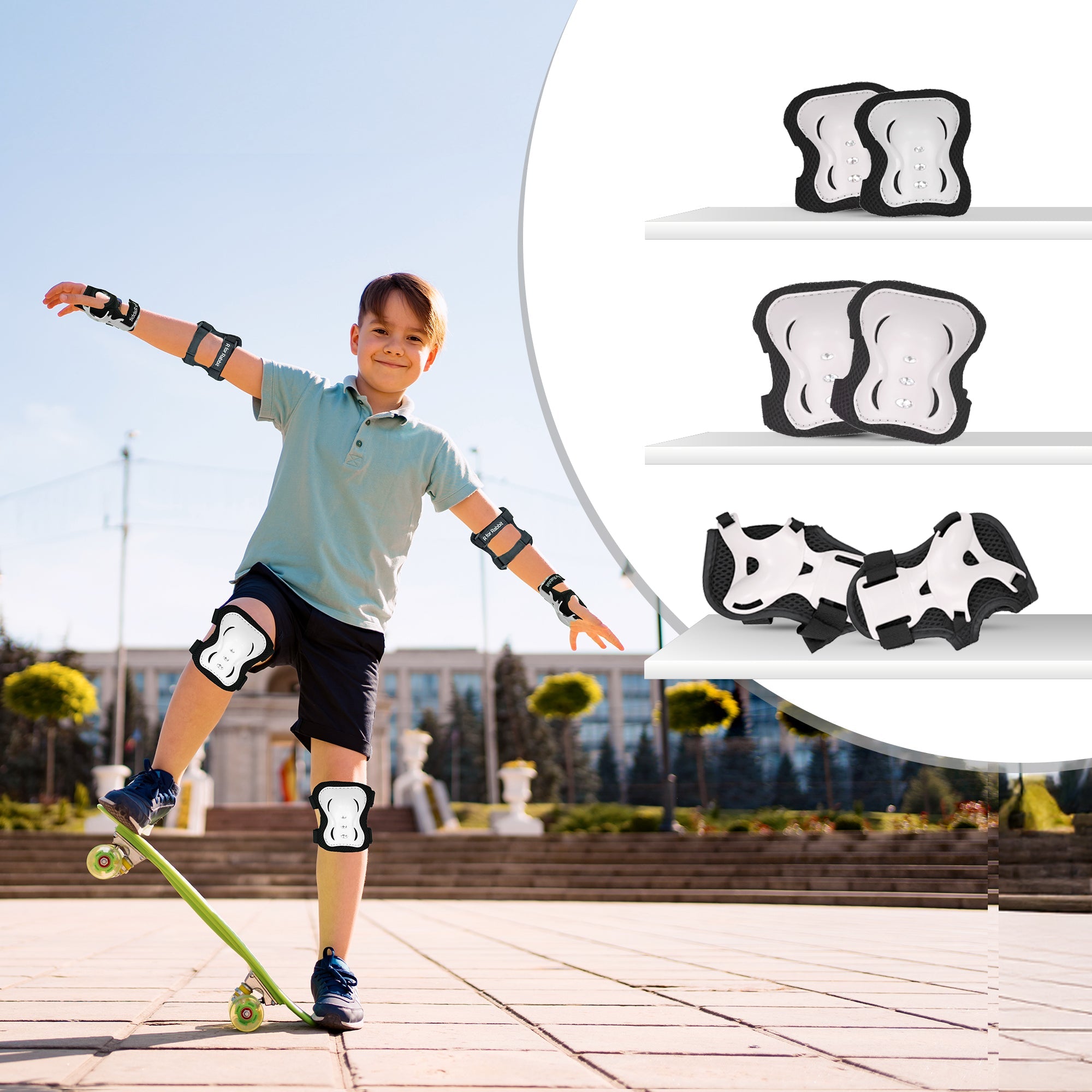 R for Rabbit Kids Safety Protector Pads Set, Cushioned Knee, Elbow & Wrist Guards for Outdoor Riding & Sports