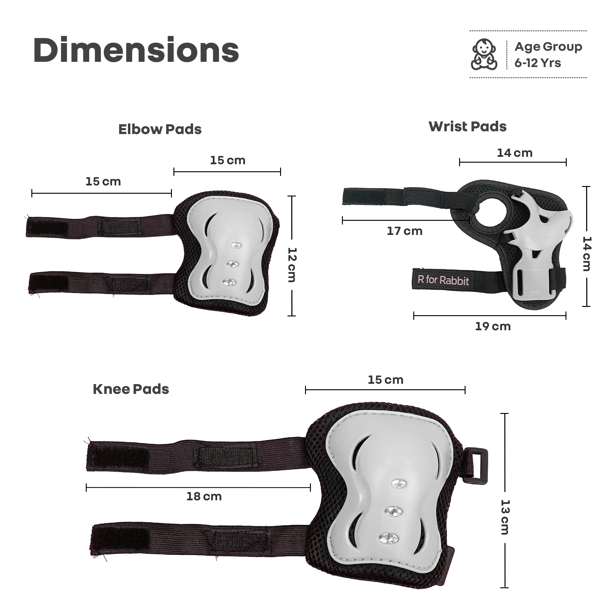 R for Rabbit Kids Safety Protector Pads Set, Cushioned Knee, Elbow & Wrist Guards for Outdoor Riding & Sports