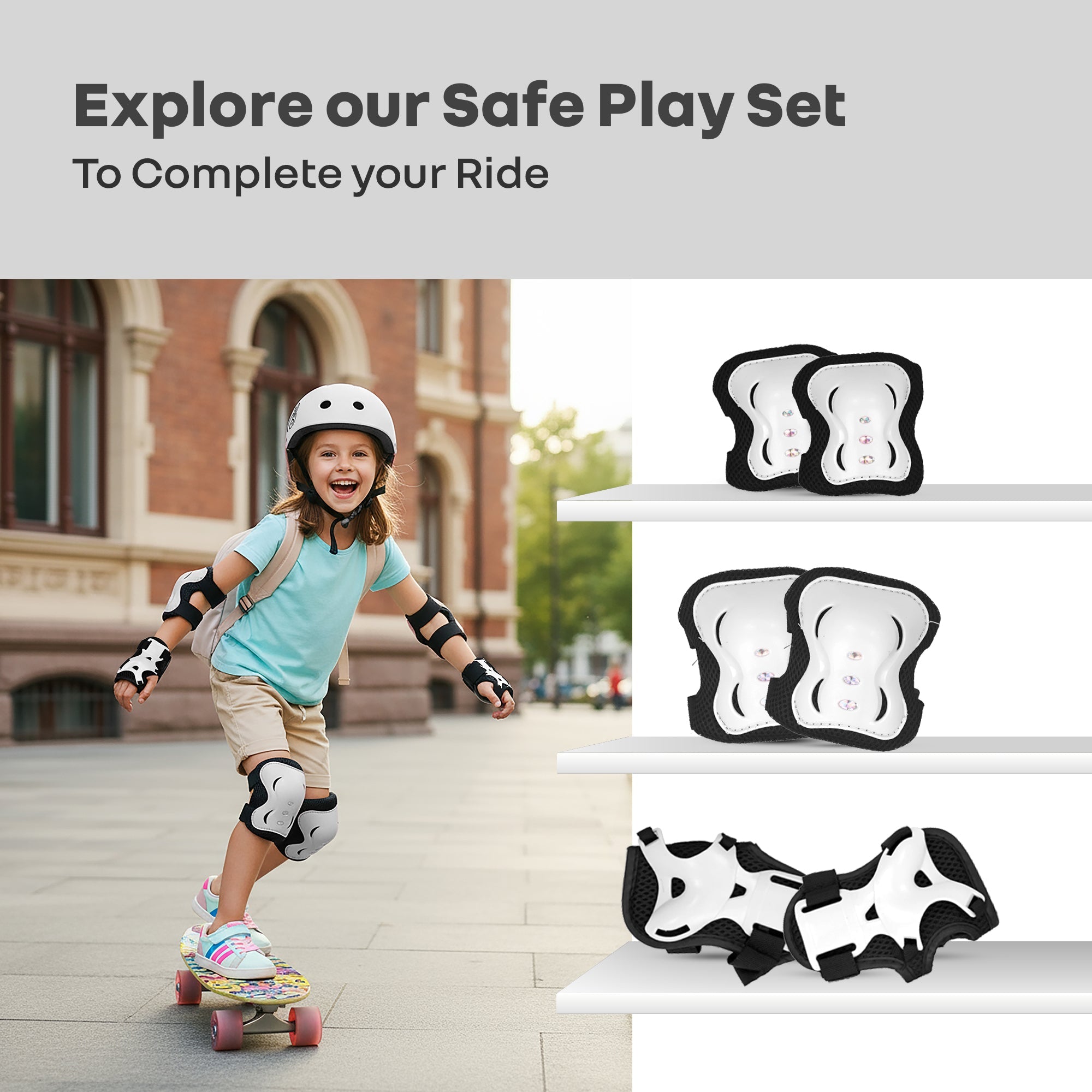 R for Rabbit Kids Safety Protector Pads Set, Cushioned Knee, Elbow & Wrist Guards for Outdoor Riding & Sports