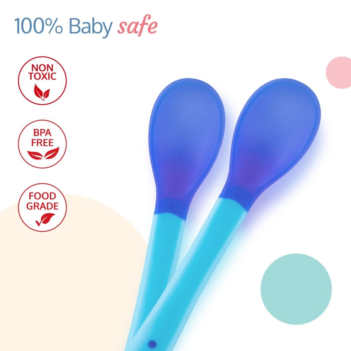LuvLap Tiny Love Heat Sensitive Baby Feeding Spoon Set 2 Pcs, Blue