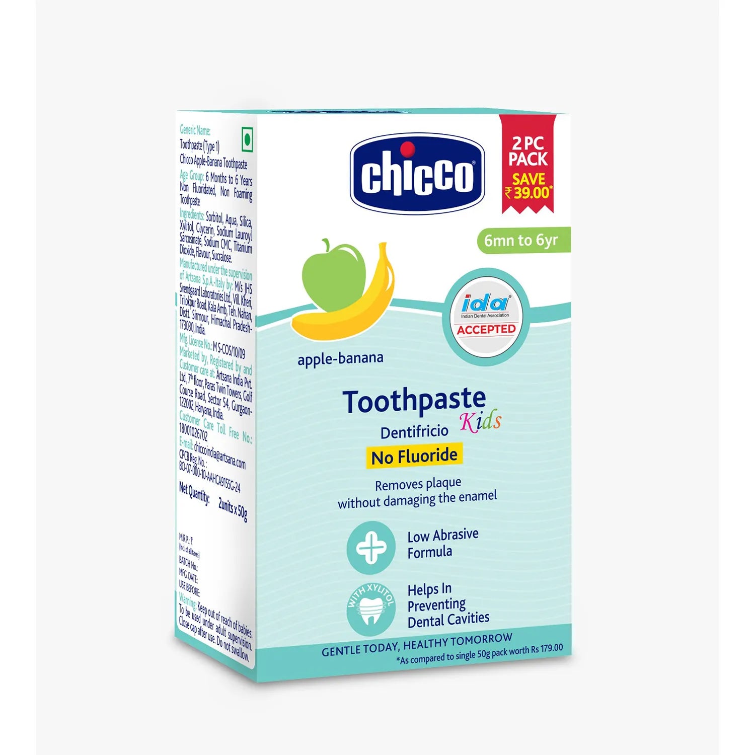 Chicco Applebanana Toothpaste  6M to 6Y 50g  Pack of 2