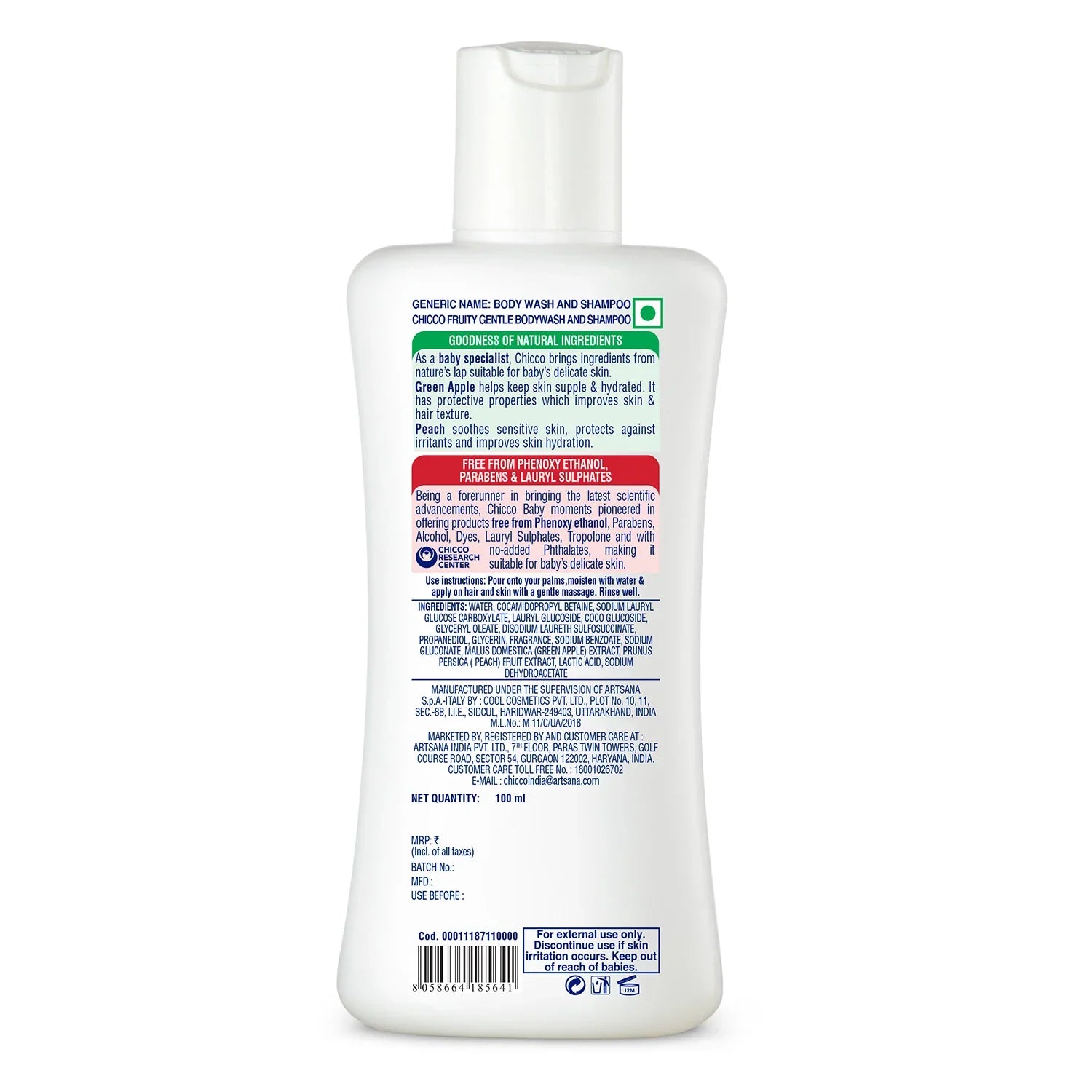 Chicco Baby Moments Gentle Bodywash & Shampoo Green Apple 100ml