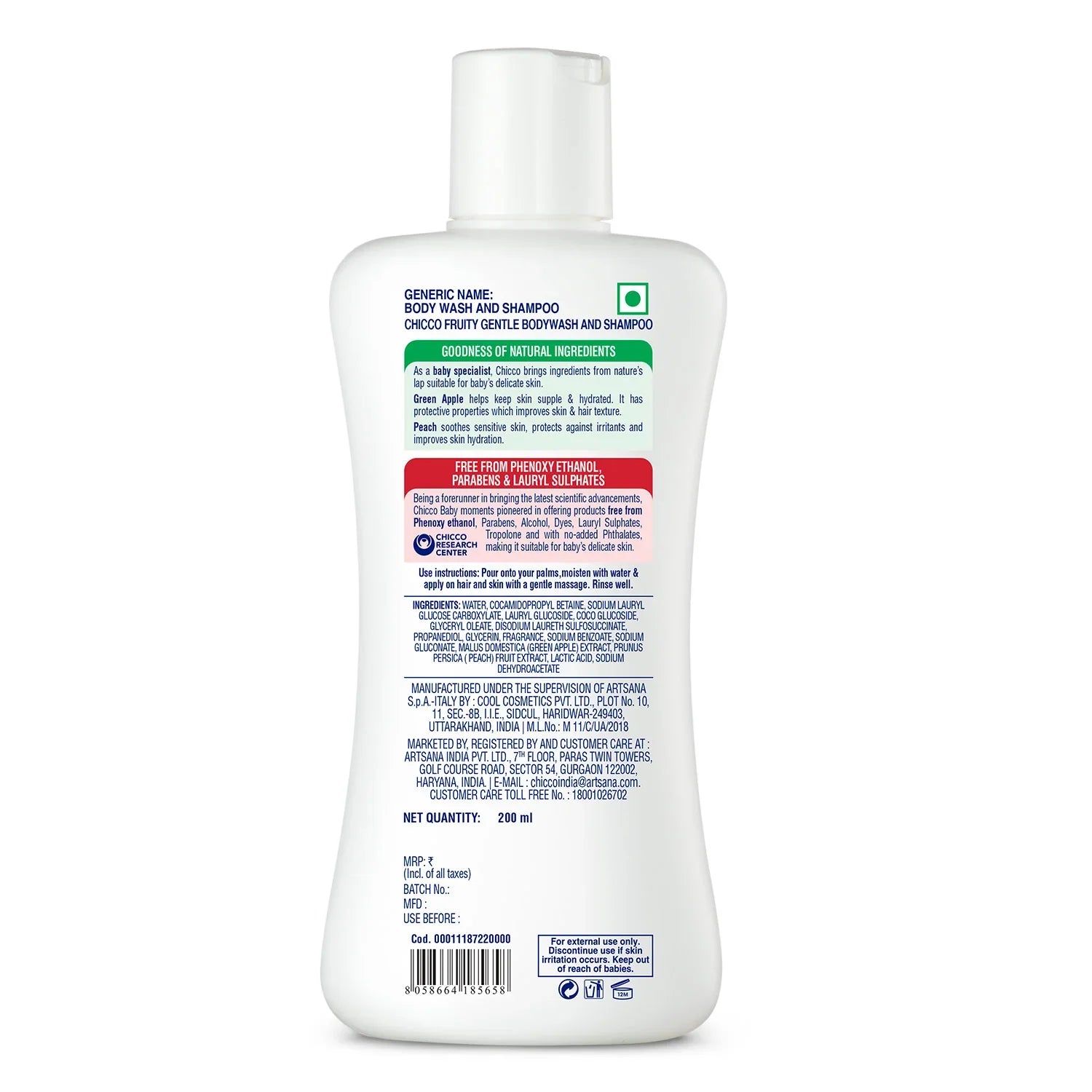 Chicco Baby Moments Gentle Bodywash & Shampoo Green Apple 200ml