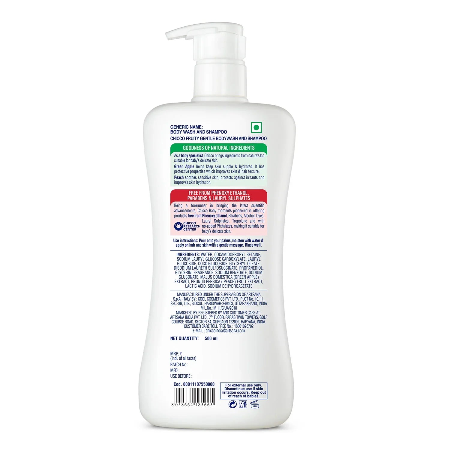 Chicco Baby Moments Gentle Bodywash & Shampoo Green Apple 500ml