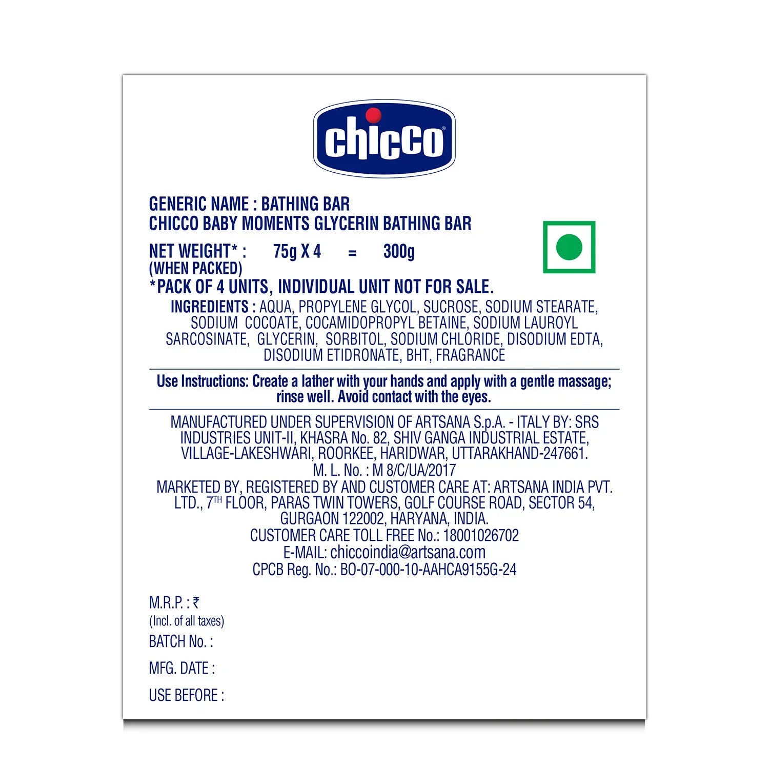 Chicco Baby Moments Glycerin Bathing Bar 75g Buy 3 Get 1 Free
