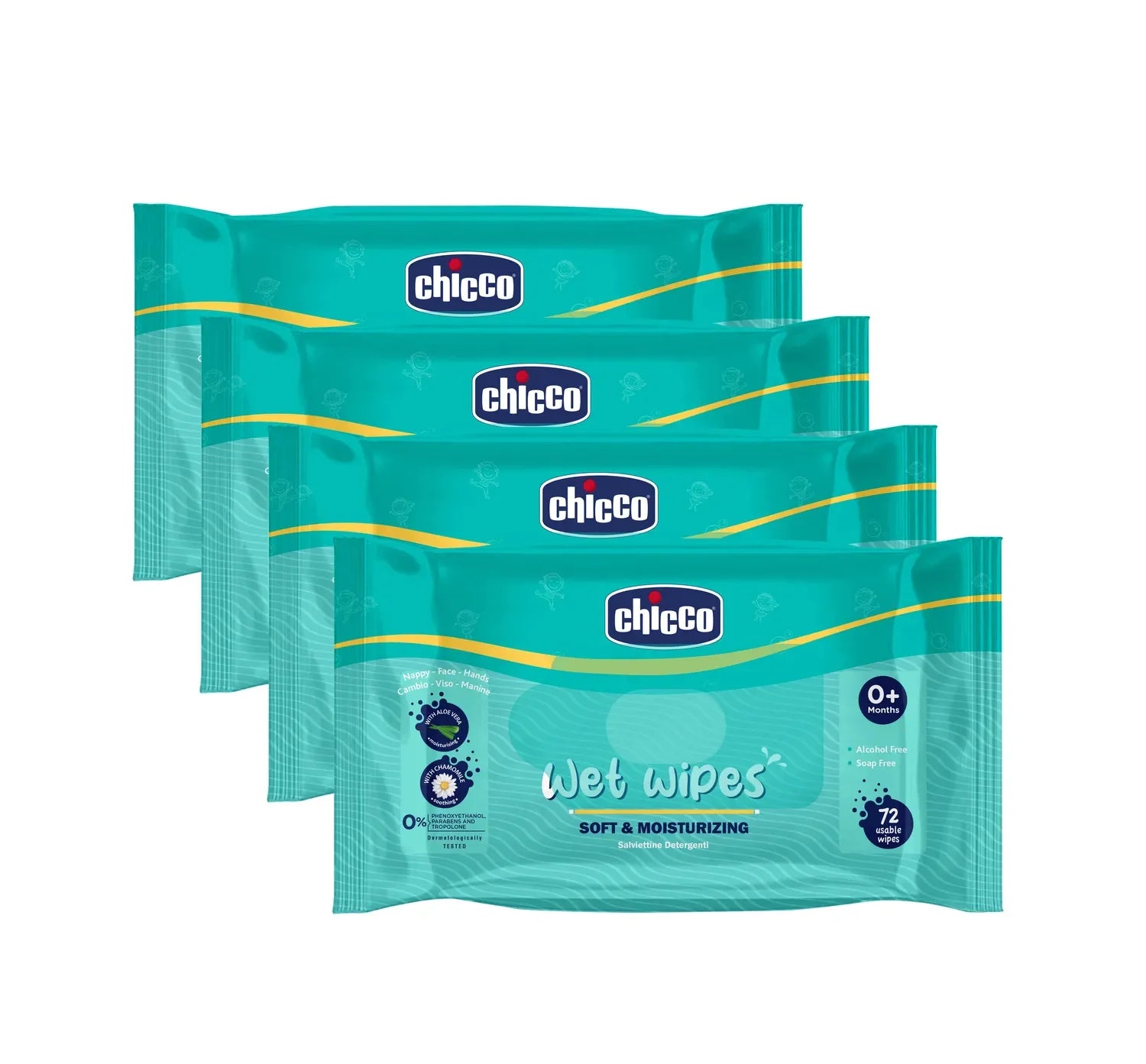 chicco Combo Wet Wipes Sticker Pack of 4  288 Pcs