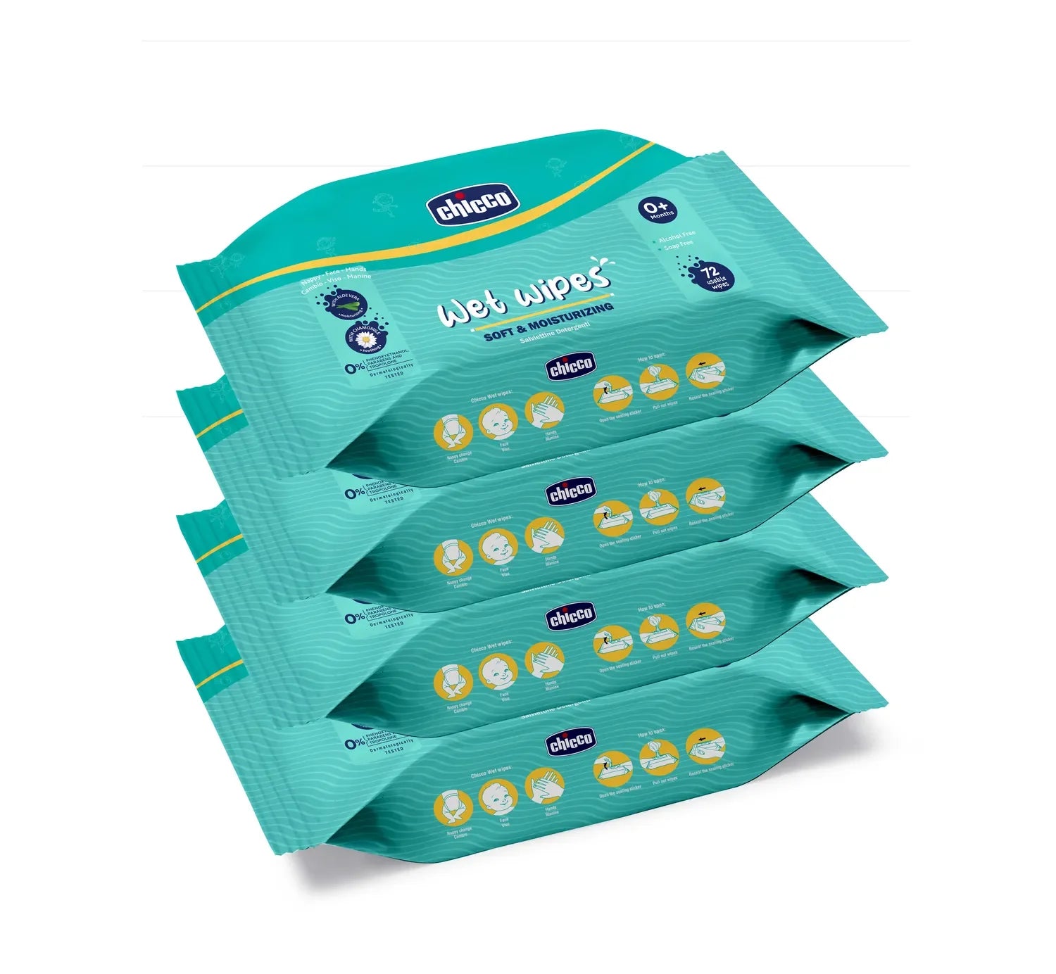 chicco Combo Wet Wipes Sticker Pack of 4  288 Pcs